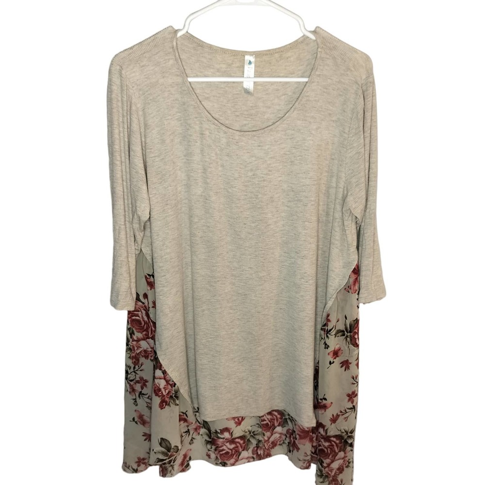 Paisley Grace Boutique Relaxed Fit Asymmetric Floral Top